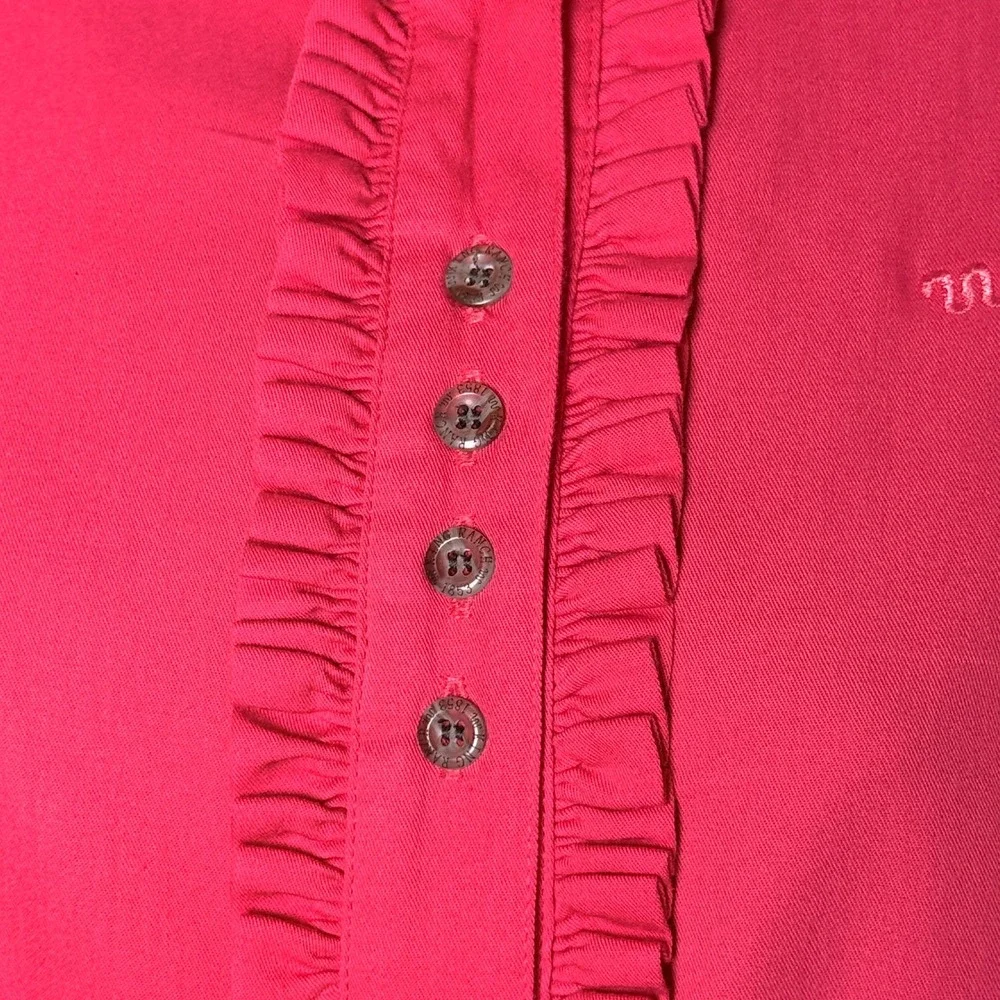 King Ranch Pink Cotton Ruffle Mock Neck Western Field Shirt Blouse Long Size XL‎